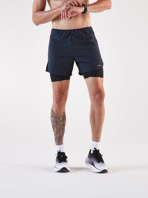 Kiprun - Men's 2 In 1 Running Shorts, Kiprun Run 500 Comfort Navy Blue
