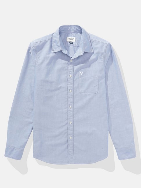 American Eagle Blue Solid Slim Fit Long Sleeves Shirt