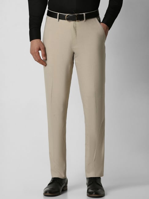 Van Heusen Cream Solid Slim Fit Trousers-picture-29