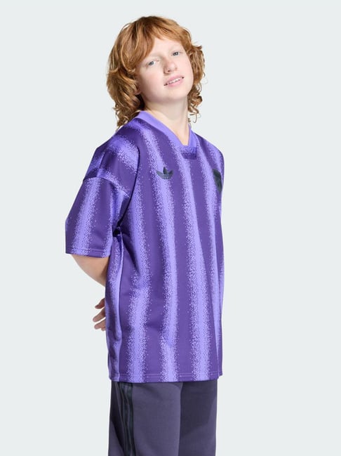 Adidas Originals Kids Purple Striped Relaxed Fit Jersey Tee-image-15