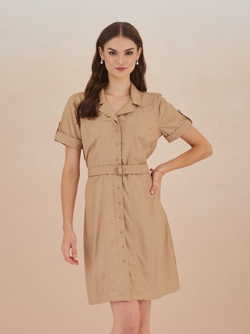 Latin Quarters Beige Viscose Shirt Dress-picture-25