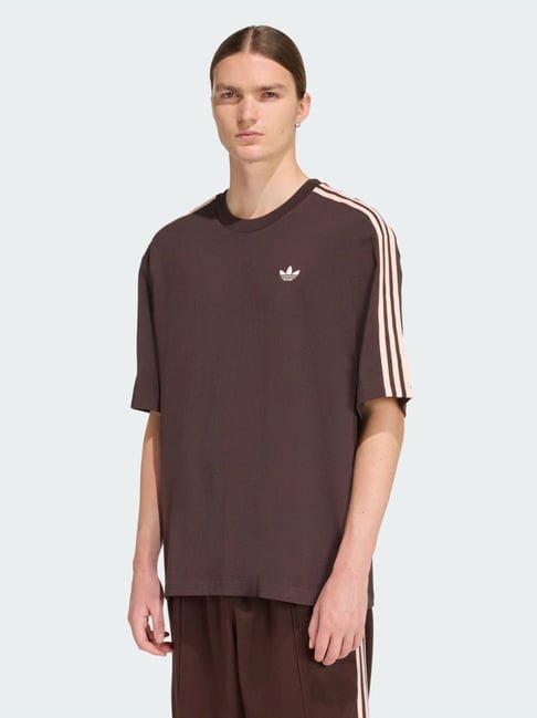 Adidas Originals Brown 3S Striped Relaxed Fit Tee-picture-43