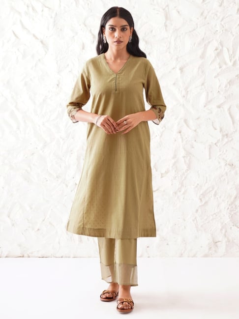 Jaypore Olive Green Samhita Straight Fit Kurta-picture-39