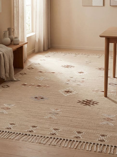 ASTERLANE Ashwood & White Wool Soft Geometric Carpet (5 x 8 ft)