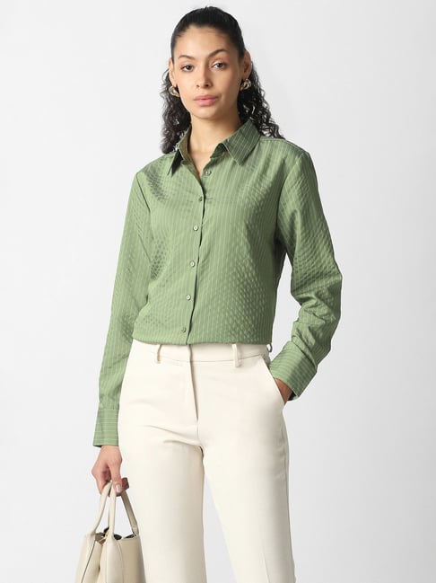 Van Heusen Green Striped Shirt
