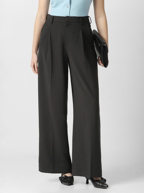 Van Heusen Black Solid Trousers