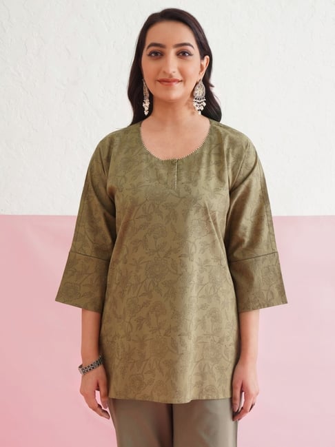 Jaypore Olive Green Aaravya Printed Regular Fit Top