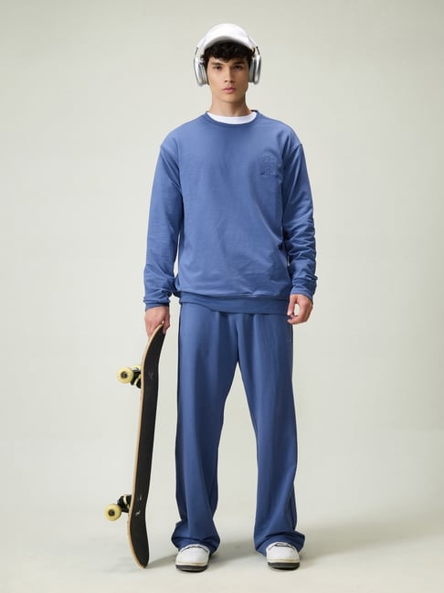 Cava Athleisure Blue Cotton Relaxed Fit Trackpants-picture-23