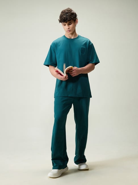 Cava Athleisure Teal Cotton Relaxed Fit Sports T-Shirt-picture-15