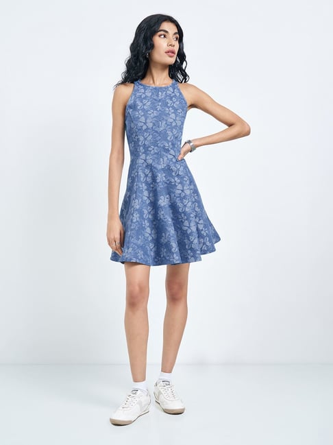 Sf Jeans By Pantaloons Medium Blue Slim Fit Floral Print Dress-image-49