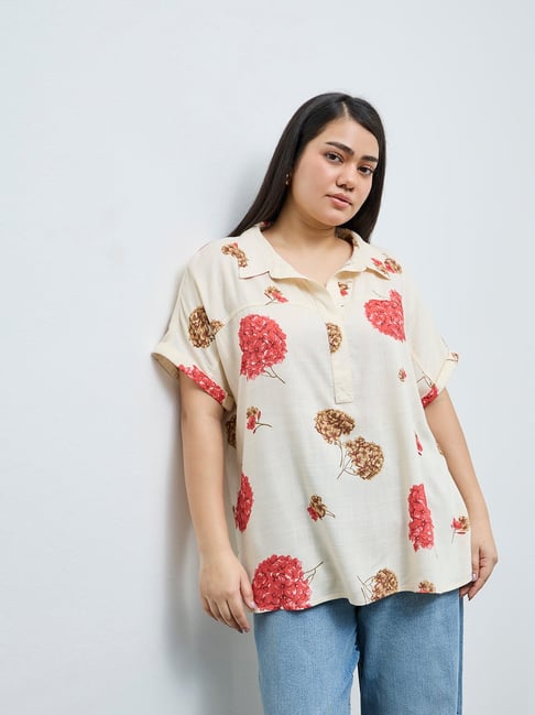 Gia by Westside Cream Floral Printed Blouse