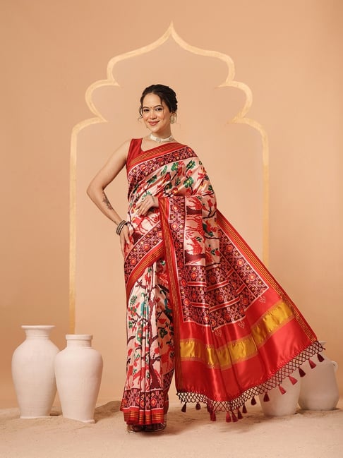 Silk Land Off White Twill Silk Printed Saree-picture-21