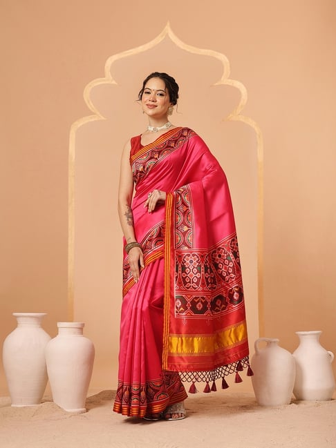 Silk Land Pink Twill Silk Printed Saree-picture-27