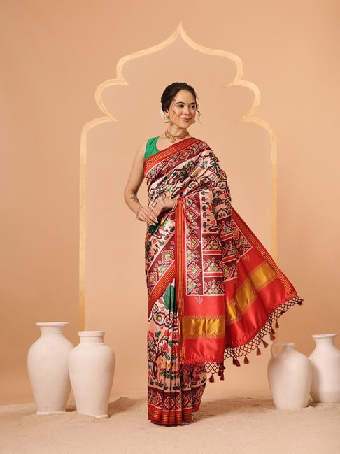 Silk Land Off White Twill Silk Printed Saree-picture-23