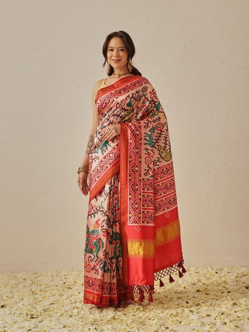 Silk Land Off White Twill Silk Printed Saree-picture-22