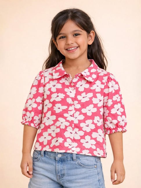 StyloBug Girls Multicolor Regular Fit Floral Print Top