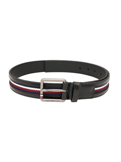 TOMMY HILFIGER Black Barwick Striped Leather Casual Belt