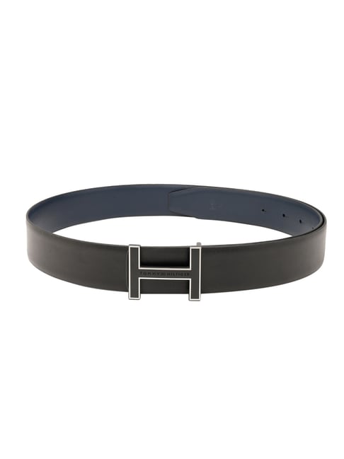 TOMMY HILFIGER Black & Navy Camak Leather Reversible Formal Belt