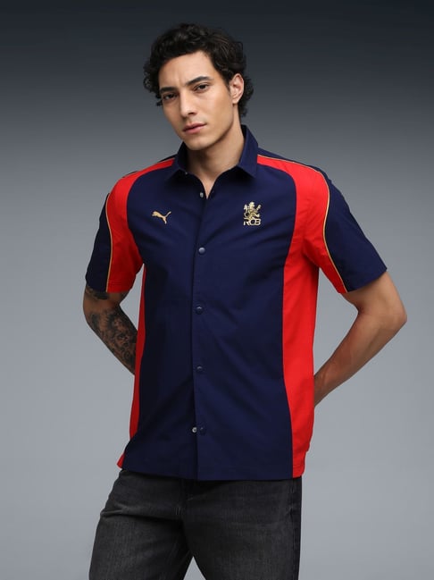 Puma Navy Cotton Relaxed Fit Colorblocked Shirt