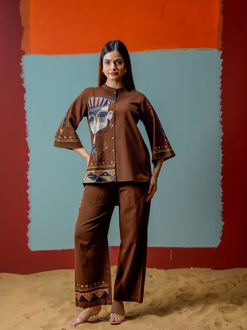 Varanga Brown Cotton Printed Top-image-25