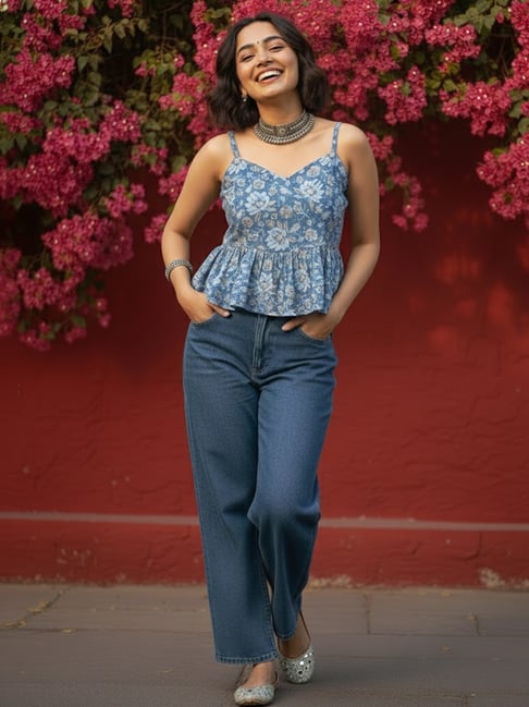 Varanga Blue Cotton Printed Peplum Top-picture-23