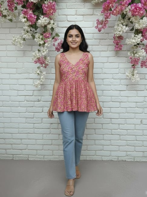 Varanga Pink Cotton Printed Top-image-33