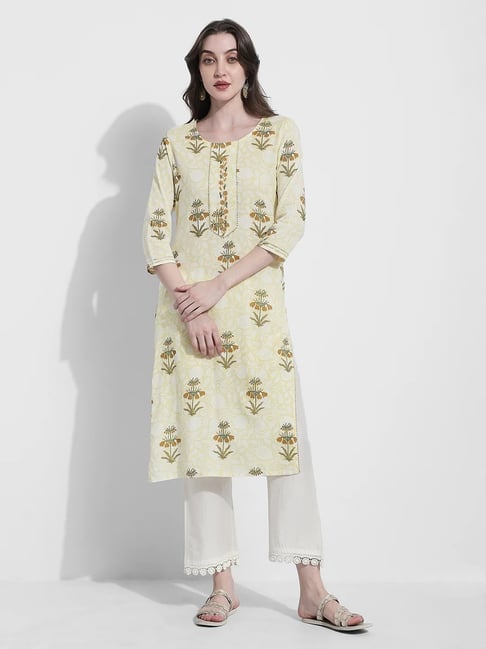 SHOWOFFFF Yellow Cotton Printed Kurta