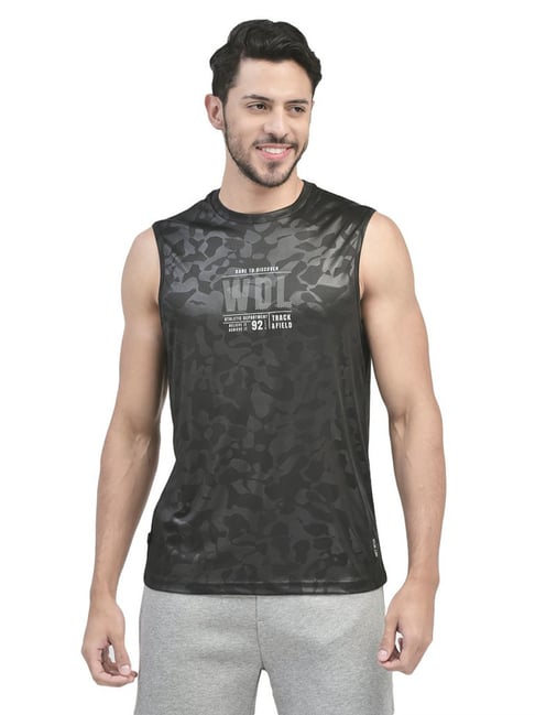 Woodland Black Polyester Regular Fit Printed Tank Tee-picture-38