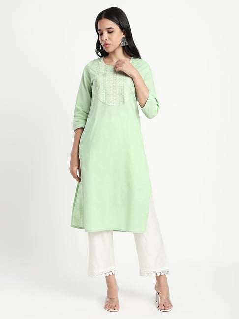 R&B Light Green Cotton Kurta-picture-38