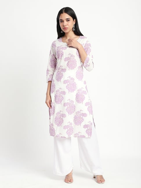 R&B Off White & Purple Cotton Printed Kurta-picture-32