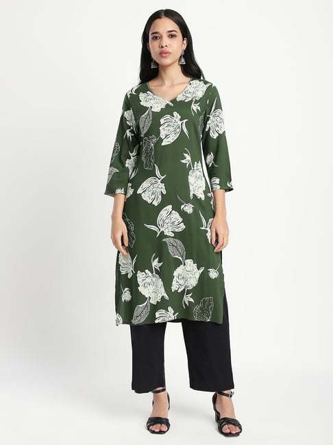 R&B Olive Viscose Printed Kurta-picture-14
