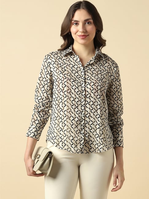 Allen Solly Beige Regular Fit Printed Shirt