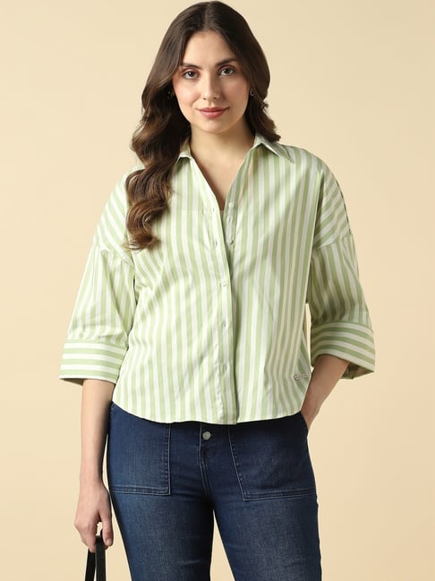 Allen Solly Green Regular Fit Striped Shirt-image-9