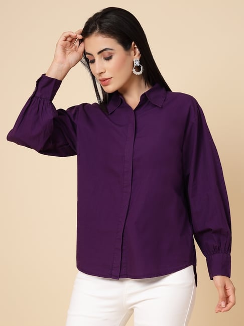 Gipsy Purple Cotton Solid Shirt