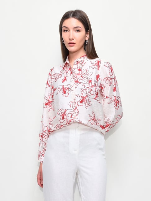 U.S. Polo Assn. White Viscose Floral Print Shirt-picture-13
