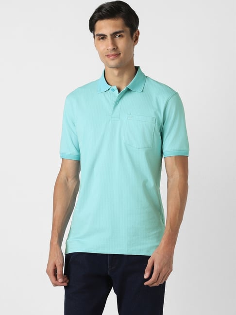 Peter England Light Blue Cotton Regular Fit Printed Polo T-Shirt-picture-42