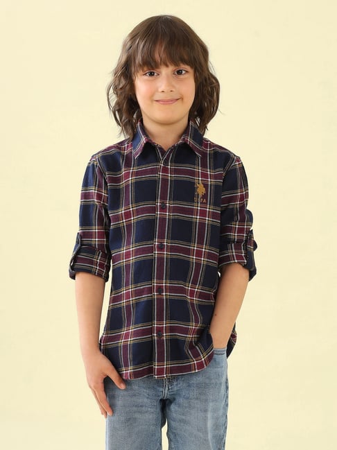 U.S. Polo Assn. Kids Navy Blue Checks Long Sleeves Shirt-picture-38