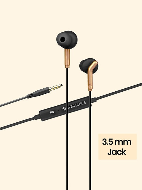 ＢＲ Buy Zebronics Bro 3.5Mm Wired in Ear Earphones- Black + Gold