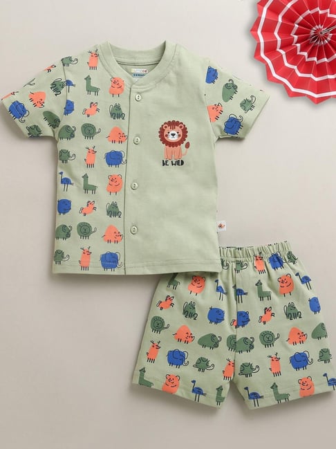 Bumzee Boys Green Cotton Regular Fit Printed Clothing Set