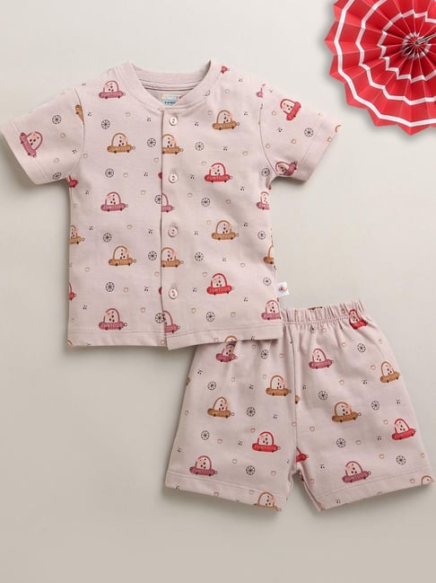 Bumzee Girls Dusty Pink Cotton Regular Fit Printed Clothing Set