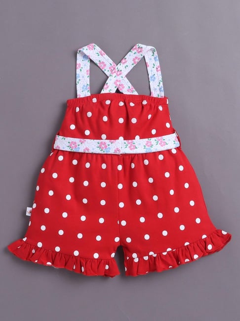 Bumzee Girls Red Cotton Regular Fit Printed Jumpsuit