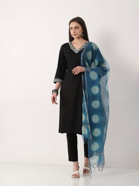 Biba Navy Cotton Printed Dupatta