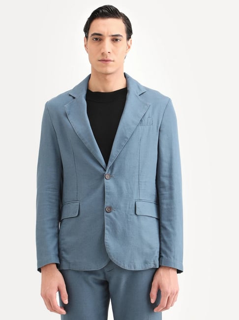 Rare Rabbit Teal Tailored Solid Blazer-picture-22