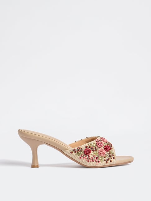 LUNA BLU by Westside Red Floral Embellished Kitten Heel Sandals