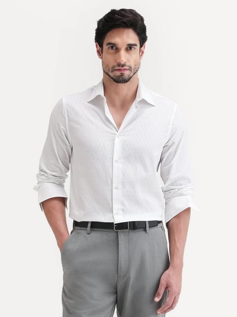 Rare Rabbit White Cotton Regular Fit Solid Shirt-image-40
