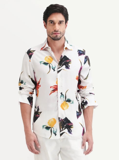 Rare Rabbit White Regular Fit Printed Shirt-image-1