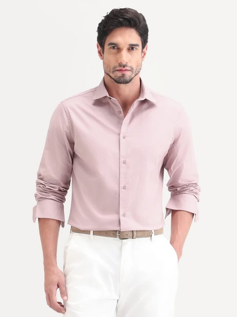 Rare Rabbit Pink Regular Fit Solid Shirt
