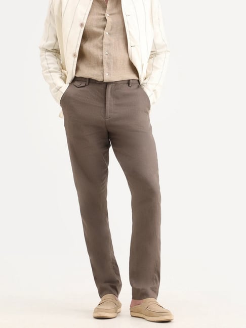 Rare Rabbit Brown Linen Regular Fit Solid Trousers-picture-25