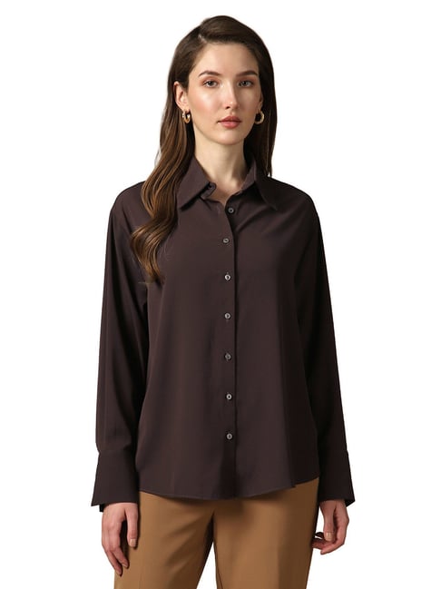 Van Heusen Dark Brown Polyester Shirt-picture-29