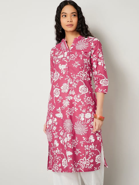 Melange By Lifestyle Pink Cotton Regular Fit Printed Kurta-picture-34